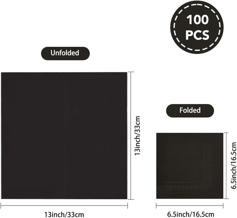 Ottin 100-pack Black Paper Dinner Napkins, 3-Ply 6.5 x 6.5 Inch Disposable Luncheon Napkins for Birthday, Wedding, Party, Valentine's Day, Eater, Graduation, Labor Day - Image 2